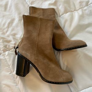 New No Box Rag & Bone Suede Taupe Block Heel Booties 36.5